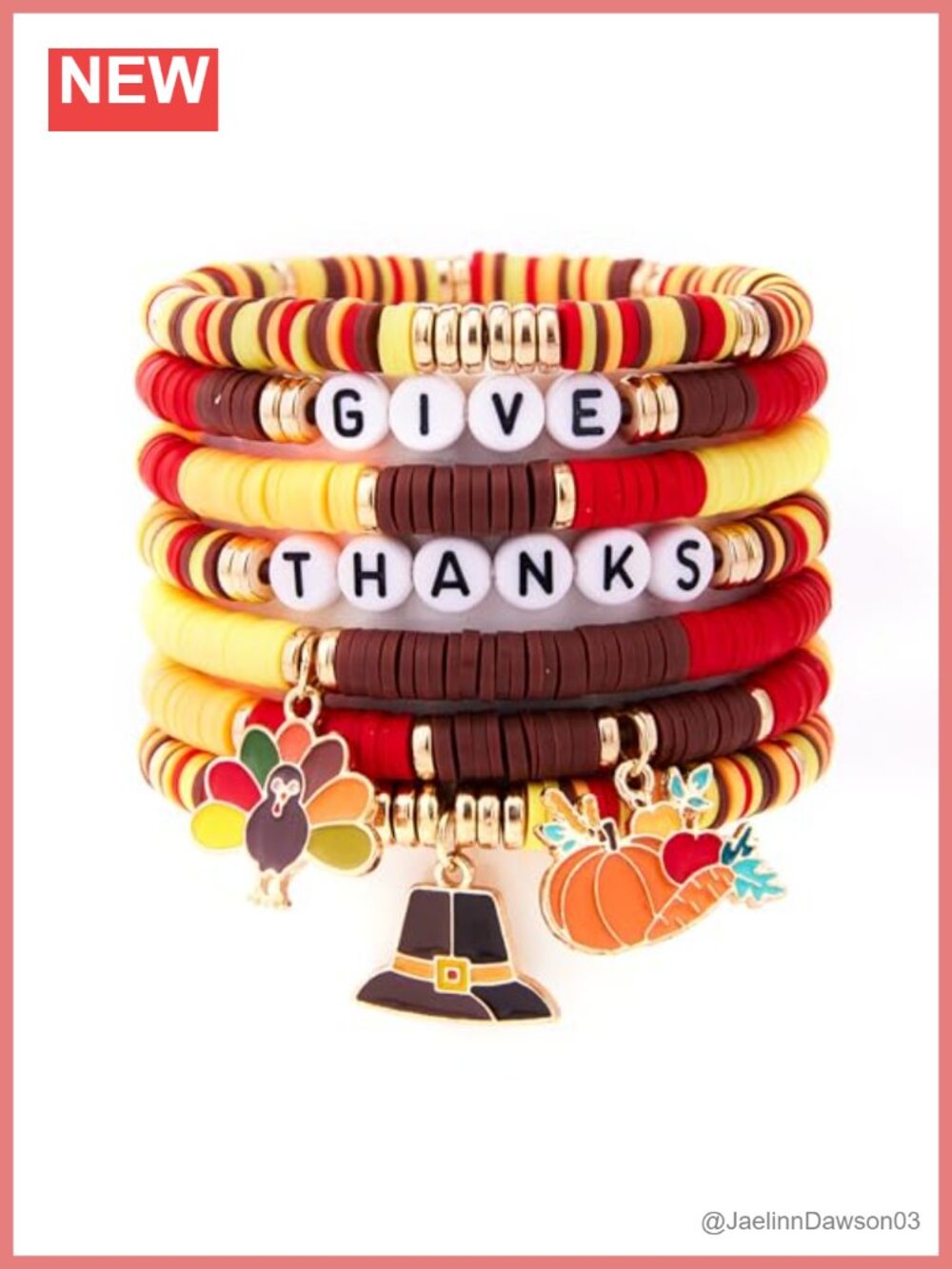 7PCS Thanksgiving Fall Beaded Stackable Bracelet Set with Charms